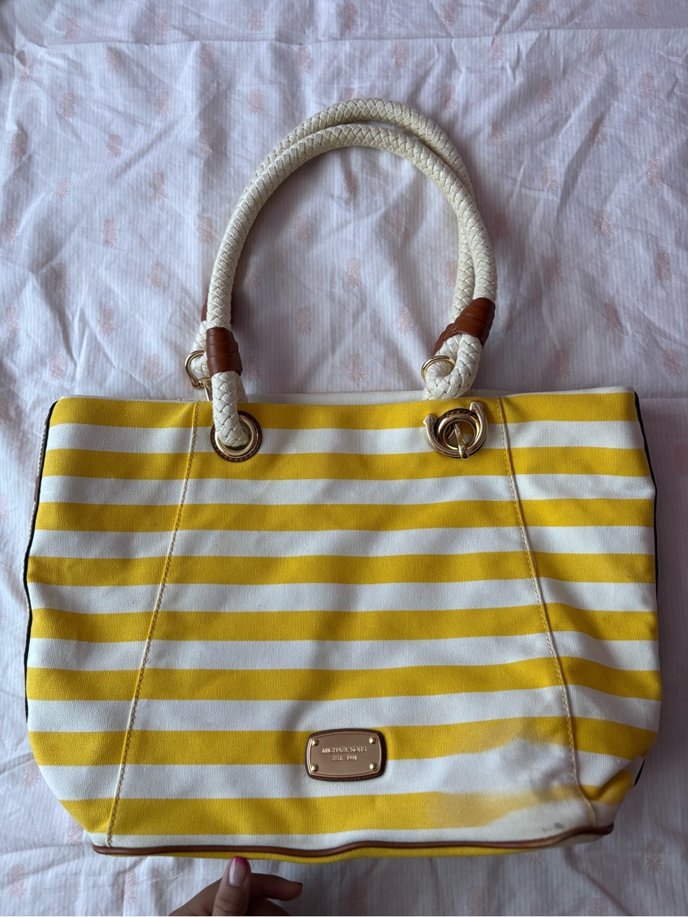 Yellow Striped Tote Bag by Michael Kors